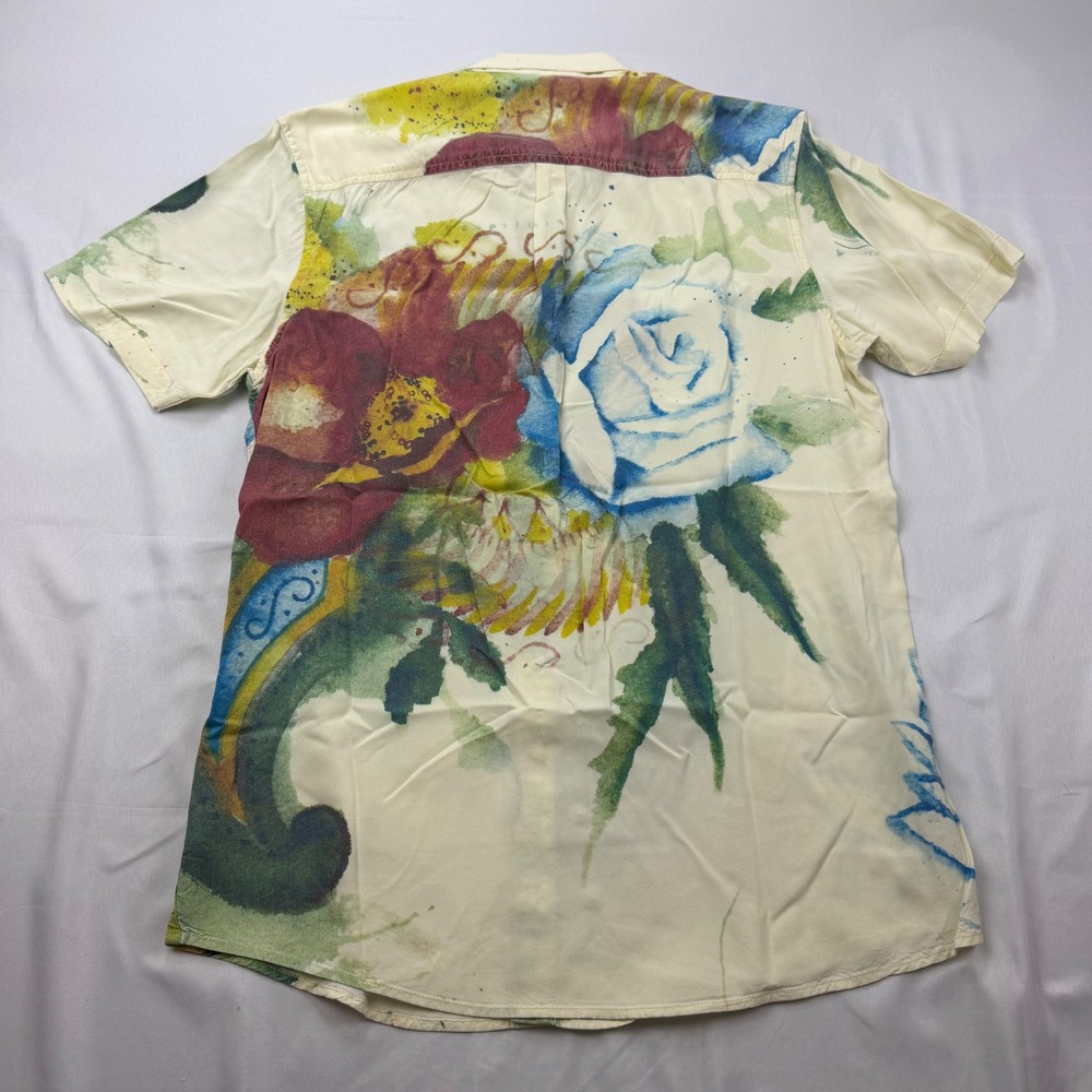 Deus Ex Machina Belbin Floral Shirt Mens Large Cream Watercolor Rayon Button Up - Picture 2 of 10